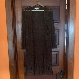 Chelsea & Theodore Brown Long Sleeve Crochet Dress